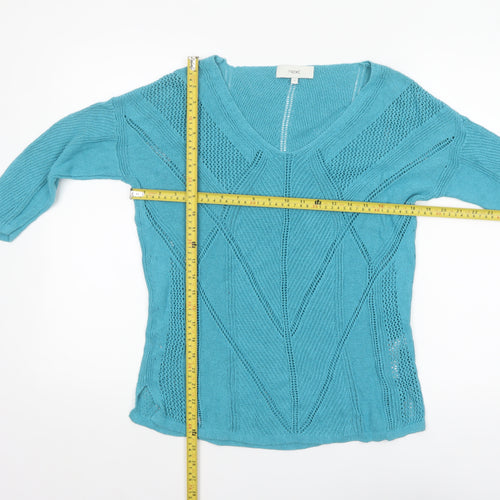 Next Women Blue Cotton Knit V-Neck 3/4 Sleeve Pullover Jumper Size 12