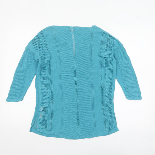 Next Women Blue Cotton Knit V-Neck 3/4 Sleeve Pullover Jumper Size 12