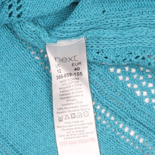 Next Women Blue Cotton Knit V-Neck 3/4 Sleeve Pullover Jumper Size 12