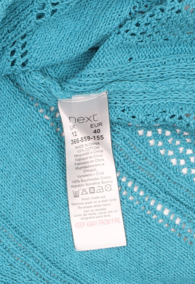 Next Women Blue Cotton Knit V-Neck 3/4 Sleeve Pullover Jumper Size 12