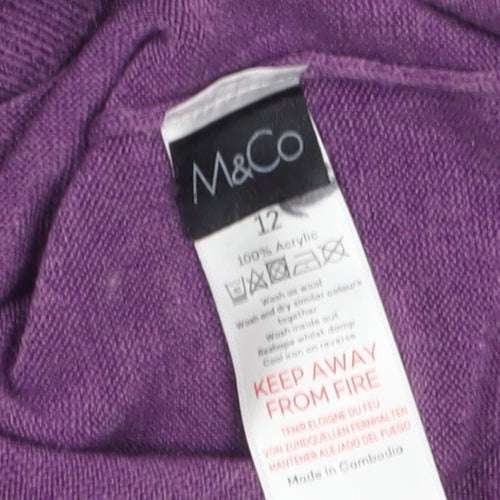 M&Co Women’s Purple Acrylic Crew Neck Long Sleeve Jumper Size 12