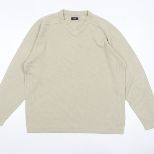 Next Men’s Beige Acrylic V-Neck Jumper Size L Regular Fit