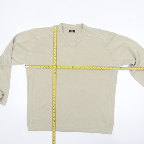 Next Men’s Beige Acrylic V-Neck Jumper Size L Regular Fit