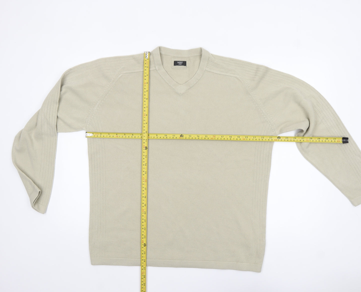 Next Men’s Beige Acrylic V-Neck Jumper Size L Regular Fit