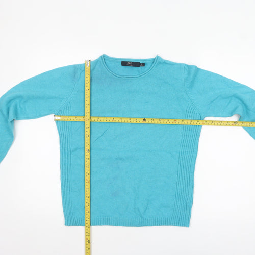 Isle Essentials Women Blue Wool Blend Crew Neck Jumper Size S 10-12