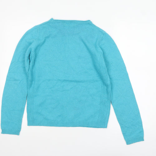 Isle Essentials Women Blue Wool Blend Crew Neck Jumper Size S 10-12