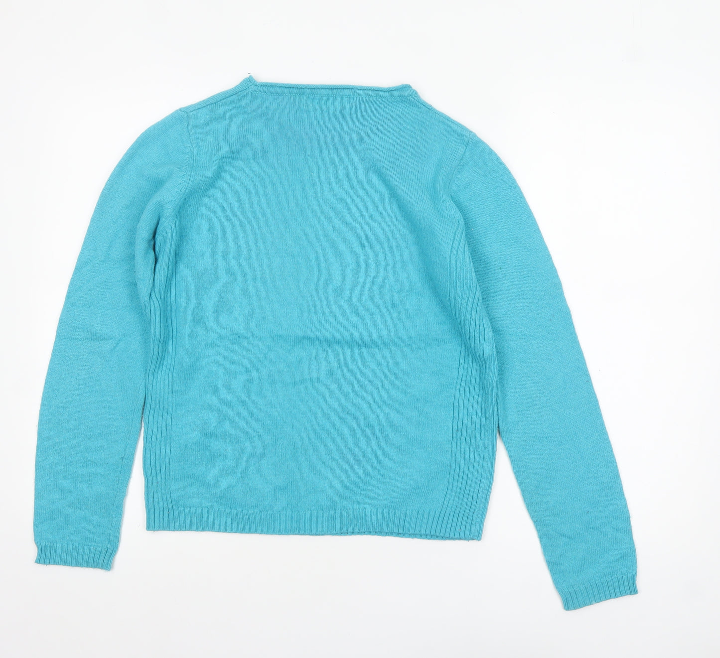 Isle Essentials Women Blue Wool Blend Crew Neck Jumper Size S 10-12