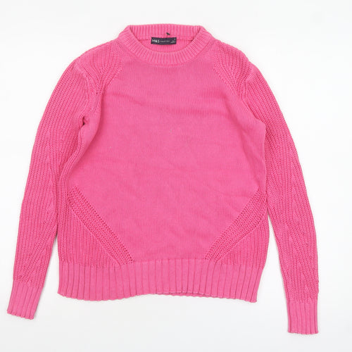 Marks and Spencer Women's Pink Cotton Crew Neck Jumper XS
