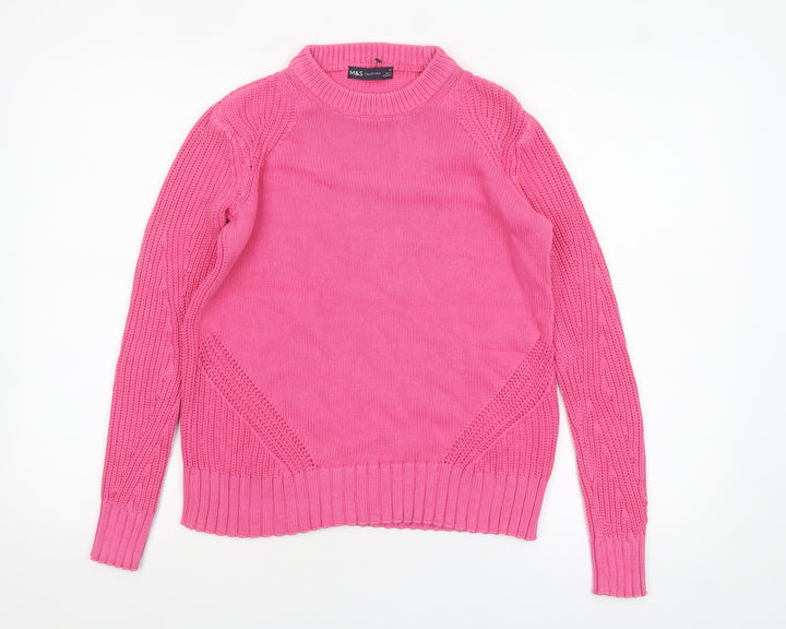 Marks and Spencer Women's Pink Cotton Crew Neck Jumper XS