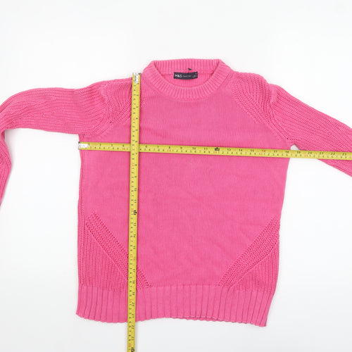 Marks and Spencer Women's Pink Cotton Crew Neck Jumper XS