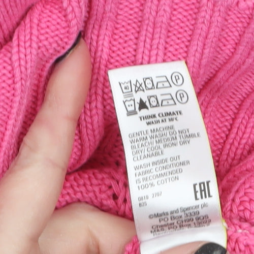 Marks and Spencer Women's Pink Cotton Crew Neck Jumper XS