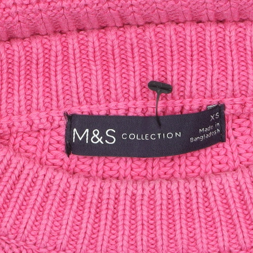 Marks and Spencer Women's Pink Cotton Crew Neck Jumper XS