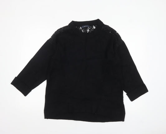 Zara Women Black Crew Neck Lace Knit 3/4 Sleeve Pullover Jumper Size 12