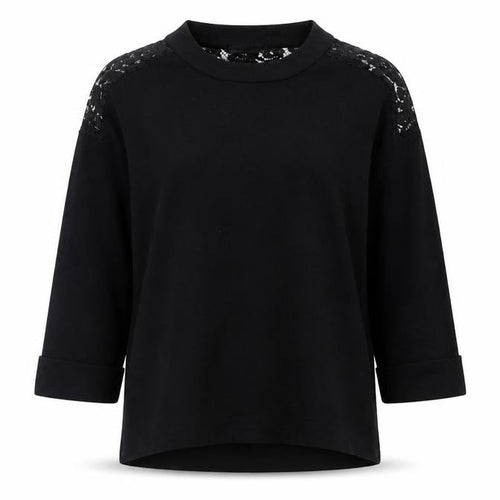 Zara Women Black Crew Neck Lace Knit 3/4 Sleeve Pullover Jumper Size 12