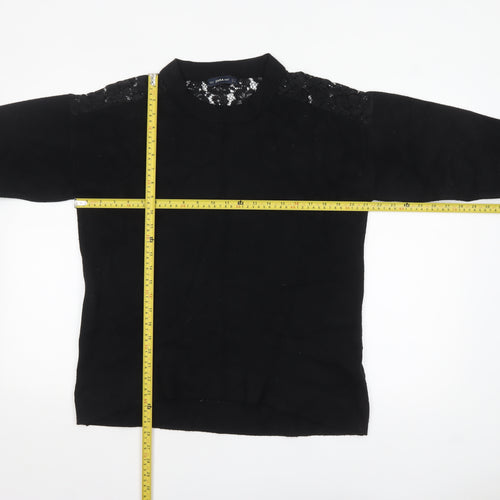 Zara Women Black Crew Neck Lace Knit 3/4 Sleeve Pullover Jumper Size 12