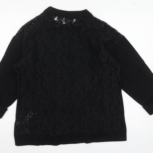 Zara Women Black Crew Neck Lace Knit 3/4 Sleeve Pullover Jumper Size 12