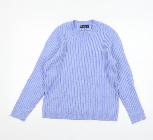 Marks and Spencer Women’s Blue Ribbed Crew Neck Jumper Size S
