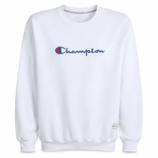 Front view of Champion Men's White Large Crew Neck Pullover Sweatshirt