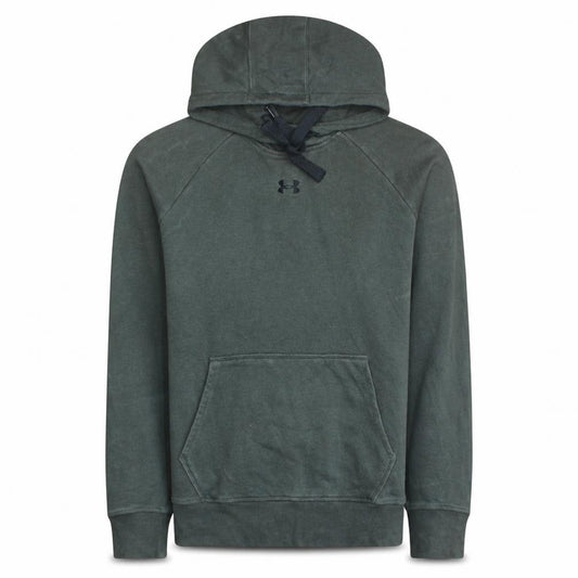 Front view of Under Armour Men's Green Pullover Hoodie, size M, Relaxed Fit