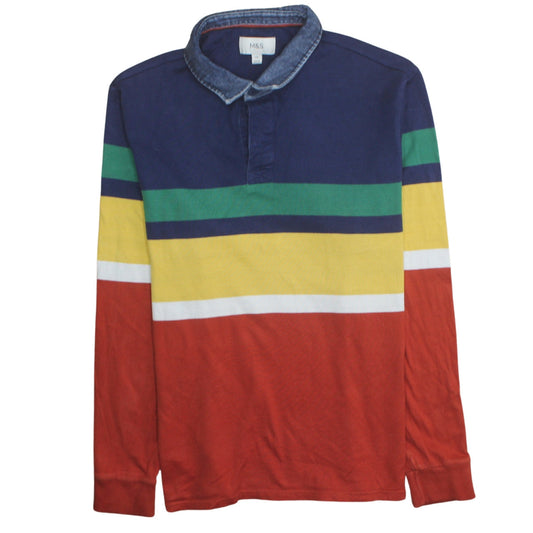 Marks and Spencer Men's Multicoloured Striped Long Sleeve Polo 2XL