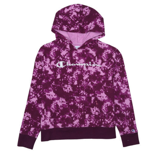 Champion Womens Purple Tie-Dye Hoodie Medium Pullover Logo Fleece