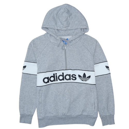 Adidas Womens Grey 1/2 Zip Hoodie Size 12 Classic Logo Pullover