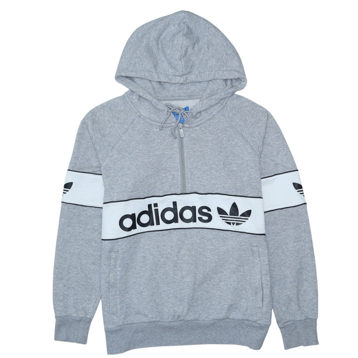 Adidas Womens Grey 1/2 Zip Hoodie Size 12 Classic Logo Pullover
