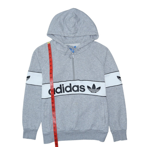Adidas Womens Grey 1/2 Zip Hoodie Size 12 Classic Logo Pullover