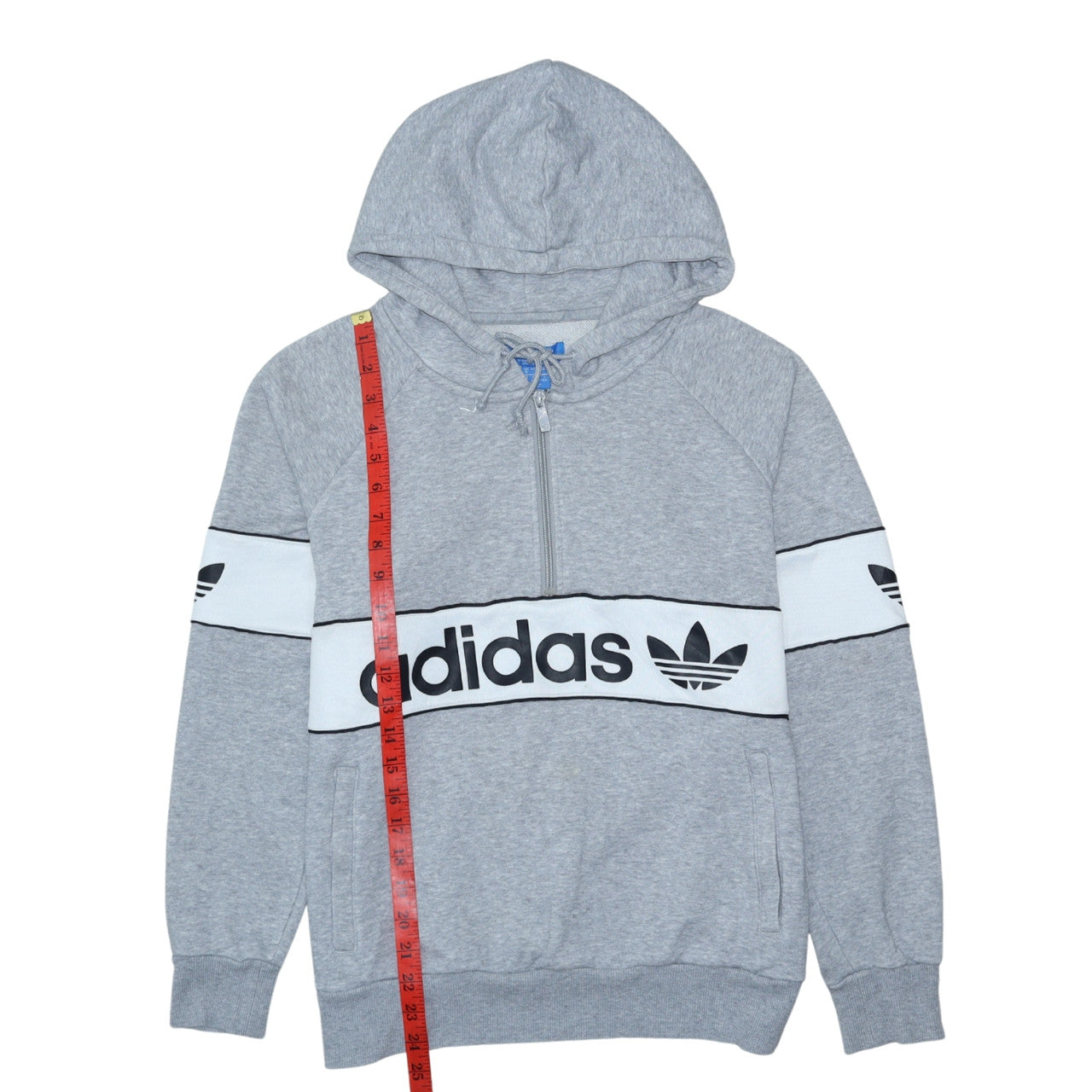 Adidas Womens Grey 1/2 Zip Hoodie Size 12 Classic Logo Pullover