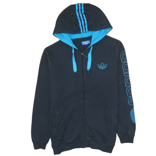 Adidas Men's Black Full Zip Hoodie Size L Blue Logo Trim