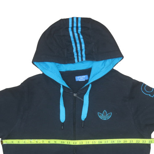 Adidas Men's Black Full Zip Hoodie Size L Blue Logo Trim