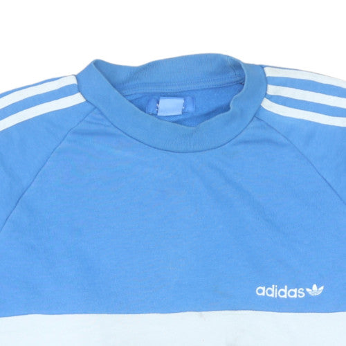 Adidas Men Blue Colour Block Crew Neck Pullover Sweatshirt M