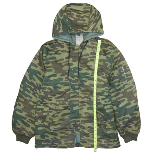 Dubo Men’s Green Camouflage Hooded Nylon Parka Jacket Size L