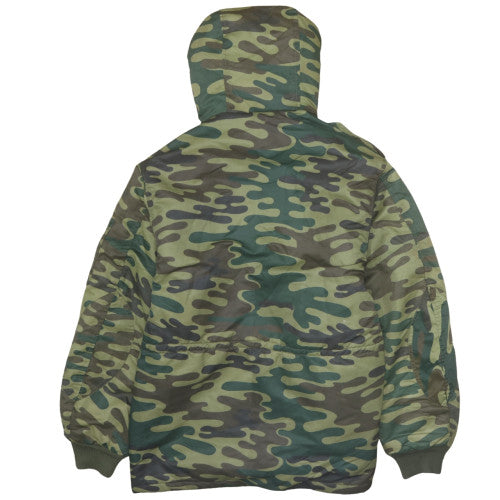 Dubo Men’s Green Camouflage Hooded Nylon Parka Jacket Size L