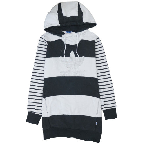 Adidas Women Black White Striped Long Sleeve Hooded Pullover Sweatshirt Size M