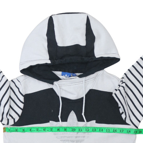 Adidas Women Black White Striped Long Sleeve Hooded Pullover Sweatshirt Size M