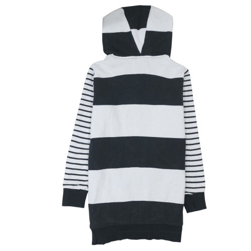 Adidas Women Black White Striped Long Sleeve Hooded Pullover Sweatshirt Size M