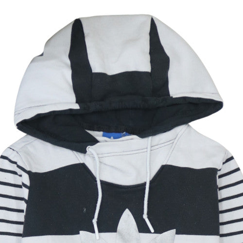 Adidas Women Black White Striped Long Sleeve Hooded Pullover Sweatshirt Size M