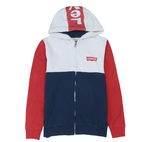 Levi’s Boys Red Blue White Full Zip Hoodie Size 16 Colourblock Cotton Blend