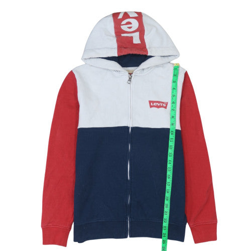 Levi’s Boys Red Blue White Full Zip Hoodie Size 16 Colourblock Cotton Blend