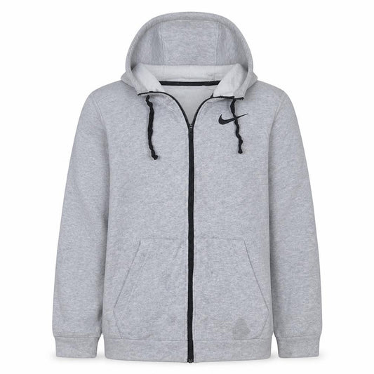 Front view of Nike Men's Grey Full Zip Hoodie, size S, Dri-FIT Lightweight