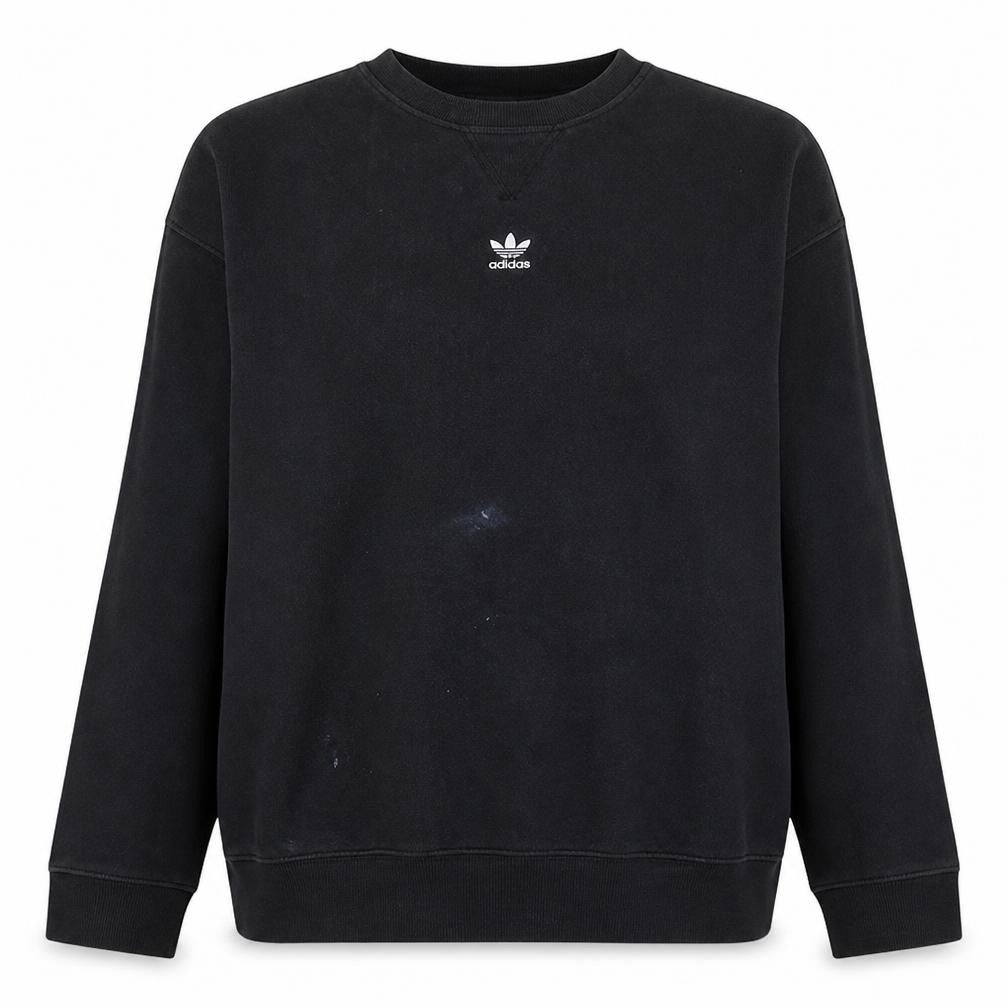 Front view of Adidas women’s black crew neck pullover sweatshirt, size UK 14
