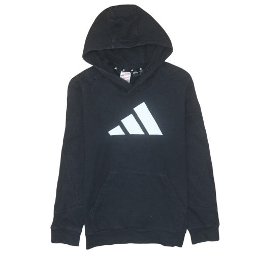 Adidas Boys Black Hoodie Pullover Fleece Size 164 Regular Fit
