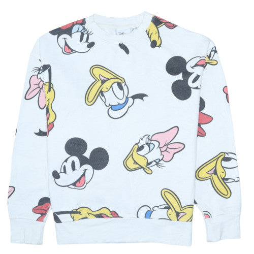 Disney Women White Mickey Mouse Crew Neck Pullover Sweatshirt XS