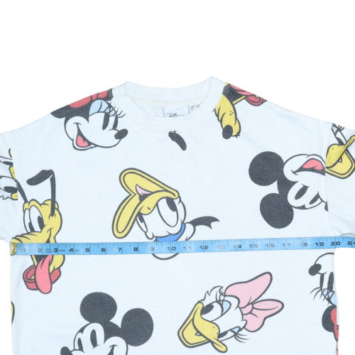 Disney Women White Mickey Mouse Crew Neck Pullover Sweatshirt XS