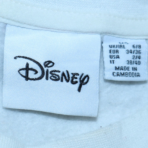 Disney Women White Mickey Mouse Crew Neck Pullover Sweatshirt XS