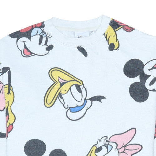 Disney Women White Mickey Mouse Crew Neck Pullover Sweatshirt XS