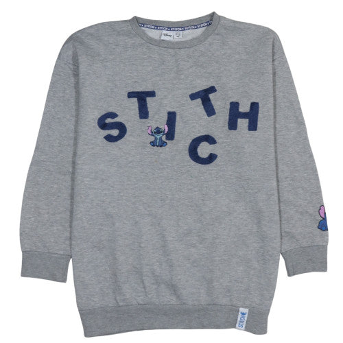 Disney Womens Grey Stitch Sweatshirt L 14/16 Pullover Long Sleeve