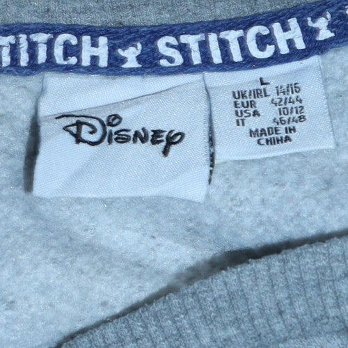 Disney Womens Grey Stitch Sweatshirt L 14/16 Pullover Long Sleeve
