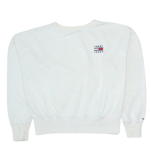 Tommy Jeans Women White Cotton Blend Crew Neck Pullover Sweatshirt M